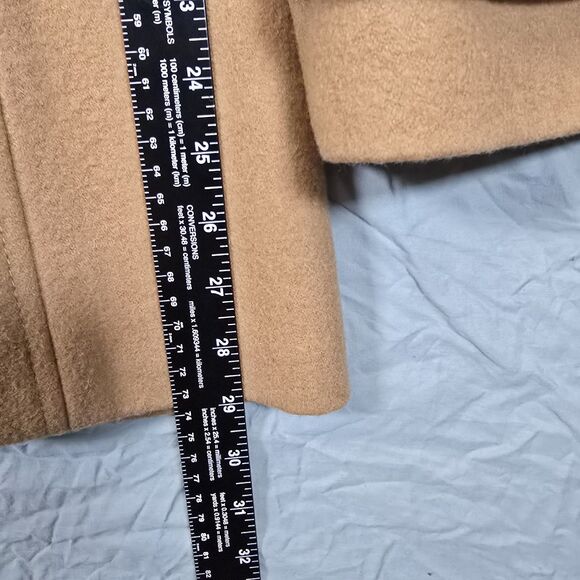 Michael Kors Womens M Beige Camel Tan Wool Blend Peacoat Detachable Hood Zip Up - Picture 11 of 12